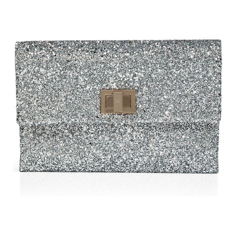 Anya Hindmarch Silver Glitter Fabric Valorie Clutch