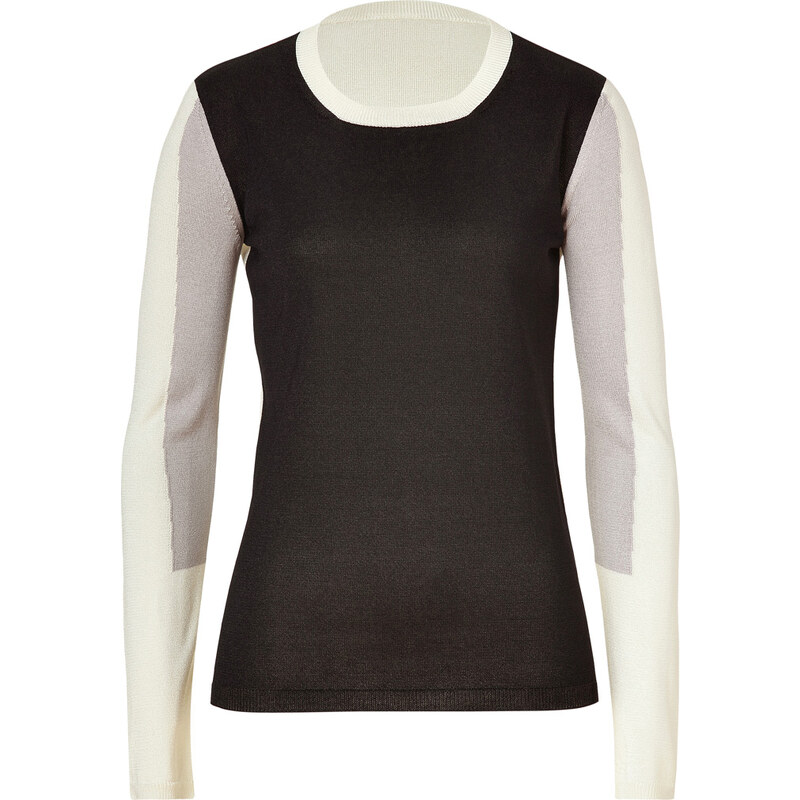 Jil Sander Black/Cream-Multi Colorblock Silk Pullover
