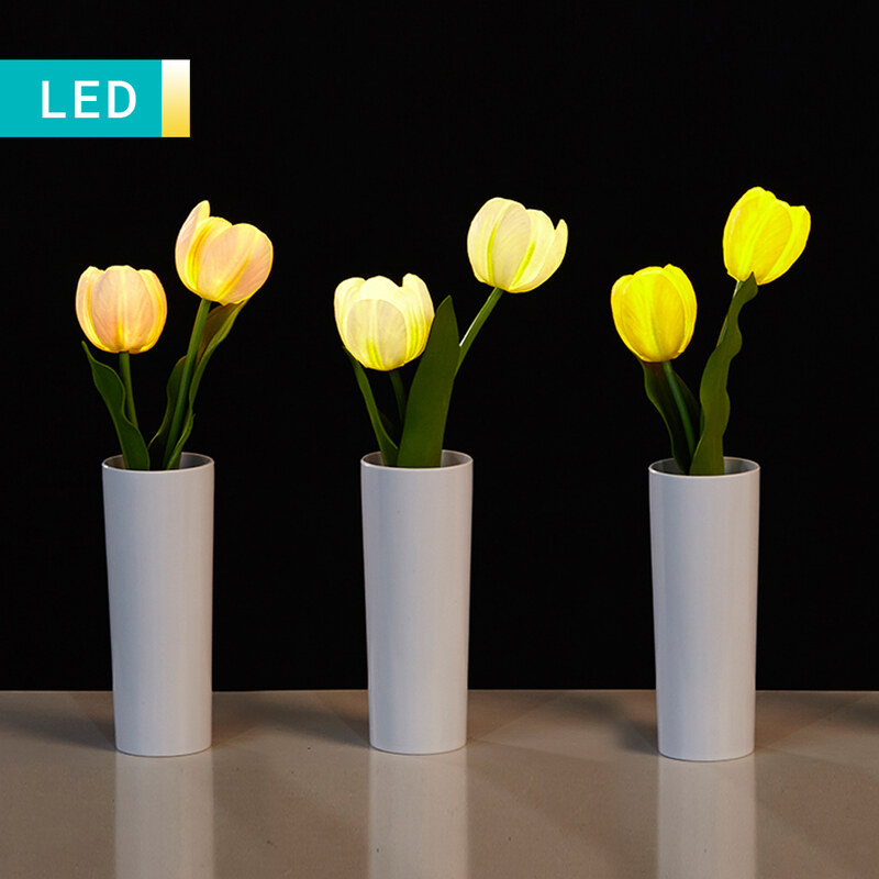 Lunio Living LED-Blume mit Vase Tulpenpaar - Pink