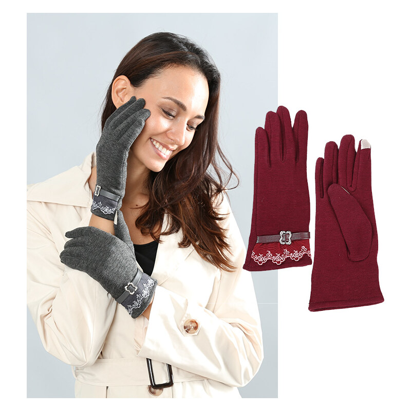 Lesara Touchscreen-Handschuhe mit Spitzenbordüre - Grau