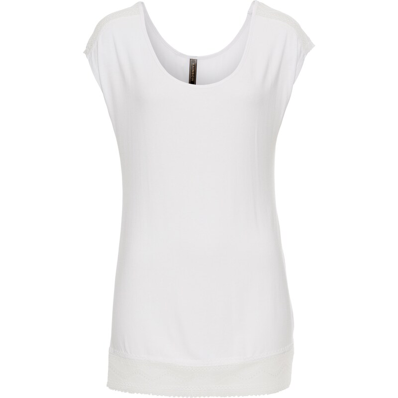 RAINBOW Shirt mit Spitzeneinsatz kurzer Arm in weiß für Damen von bonprix