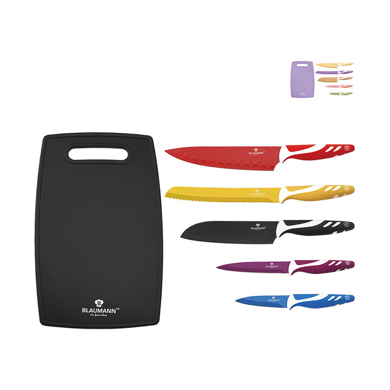 Lesara 5-teiliges Messer-Set mit Schneidebrett mehrfarbig - Violett