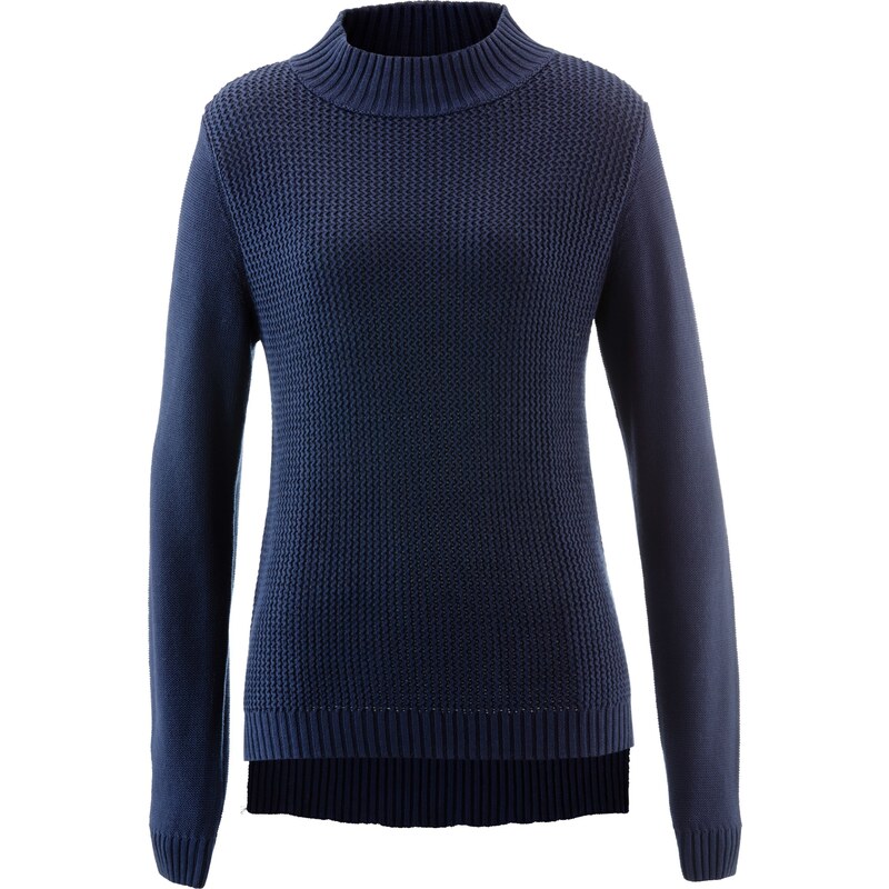 bpc bonprix collection Pullover mit Stehkragen und Struktur langarm in blau für Damen von bonprix