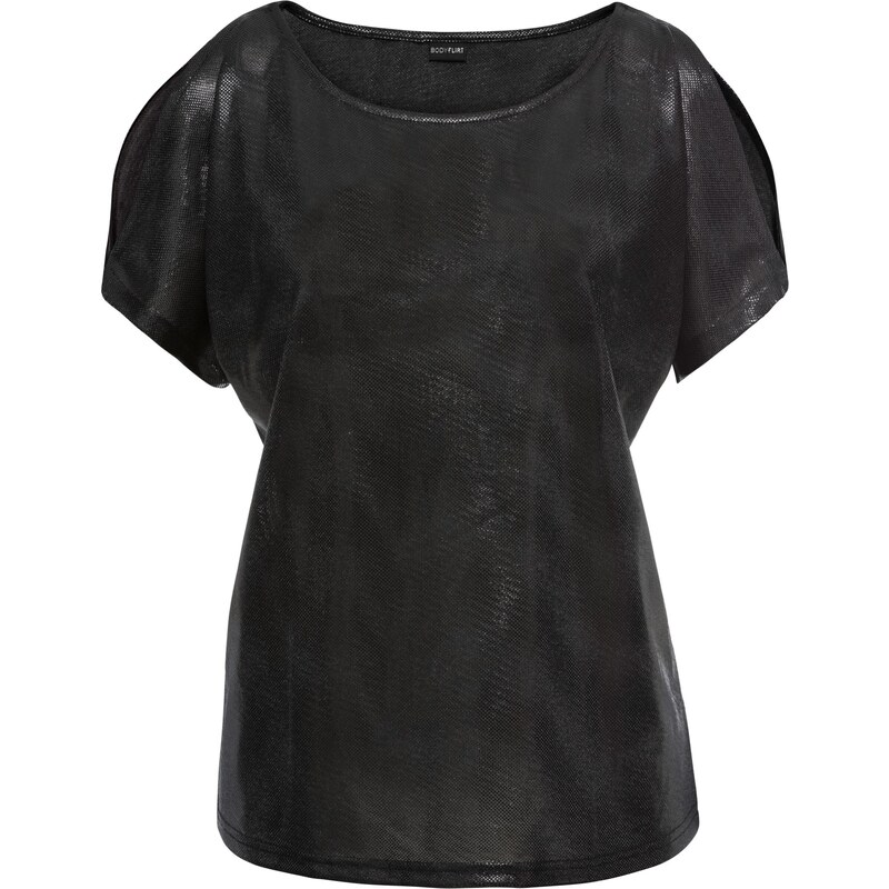 BODYFLIRT Glitzershirt mit Cut-Out kurzer Arm in schwarz für Damen von bonprix