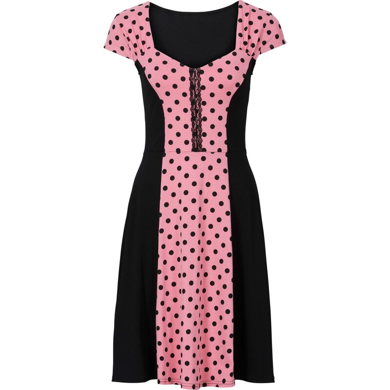 BODYFLIRT Kleid mit Punkten/Sommerkleid kurzer Arm in pink von bonprix