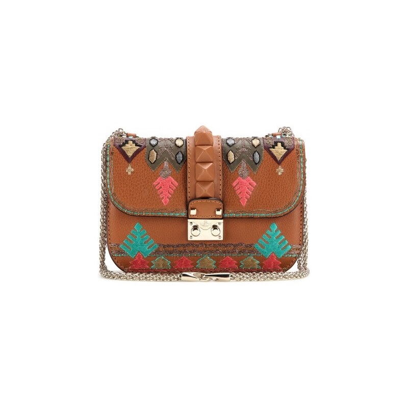 Valentino Lock Small Embroidered Leather Shoulder Bag