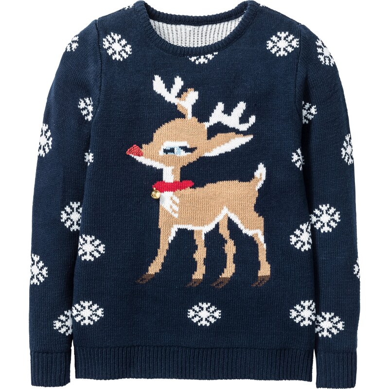 bpc bonprix collection Weihnachtlicher Pullover mit Rehmotiv langarm in blau für Mädchen von bonprix