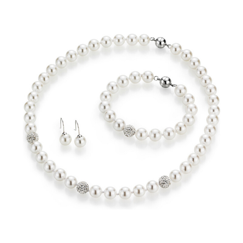 FIRETTI Schmuckset: Collier, Armband und Paar Ohrhaken mit Perle und Kristallsteine
