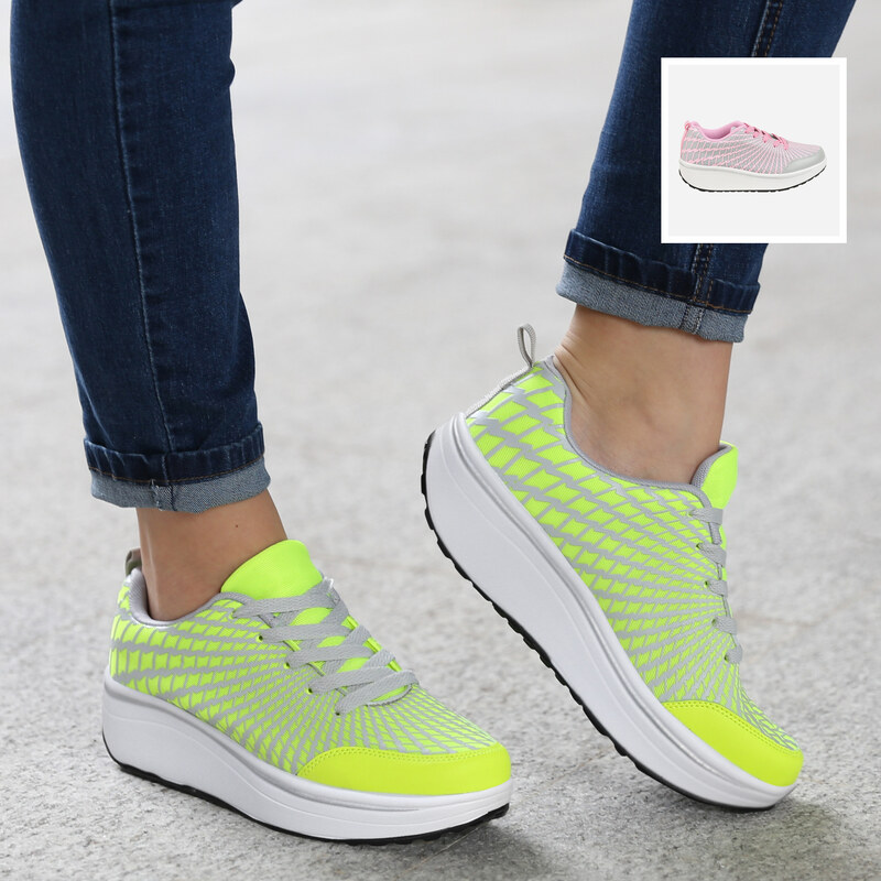 Lesara Fitness-Sneaker mit Strahlenmuster - 35 - Neongelb