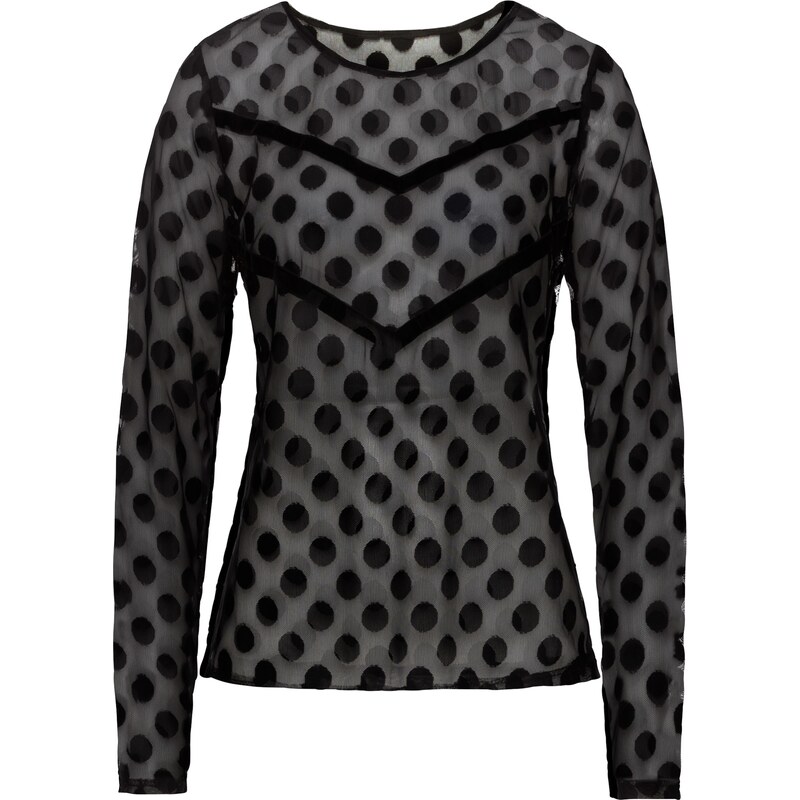BODYFLIRT Mesh-Shirt langarm in schwarz (Rundhals) für Damen von bonprix