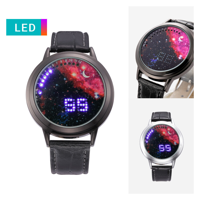 Real Leather LED-Armbanduhr Galaxie Pink - Weiß