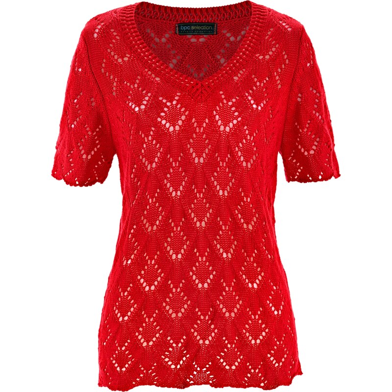 bpc selection Ajour-Pullover kurzer Arm in rot für Damen von bonprix