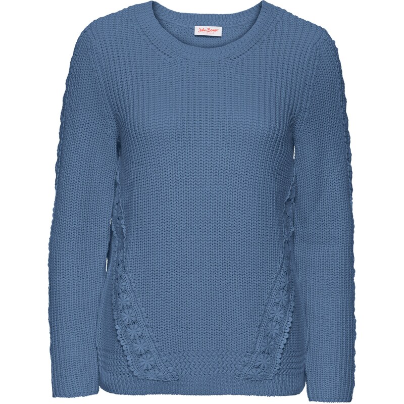 John Baner JEANSWEAR Langarm-Pullover mit Spitzeneinsatz in blau für Damen von bonprix