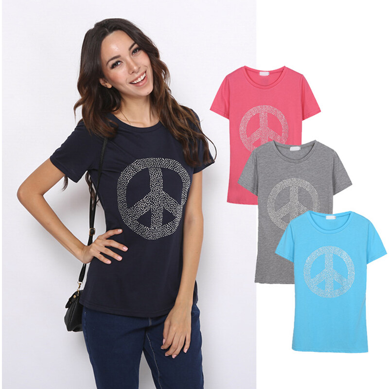 Lesara T-Shirt mit Peace-Zeichen - S - Dunkelblau