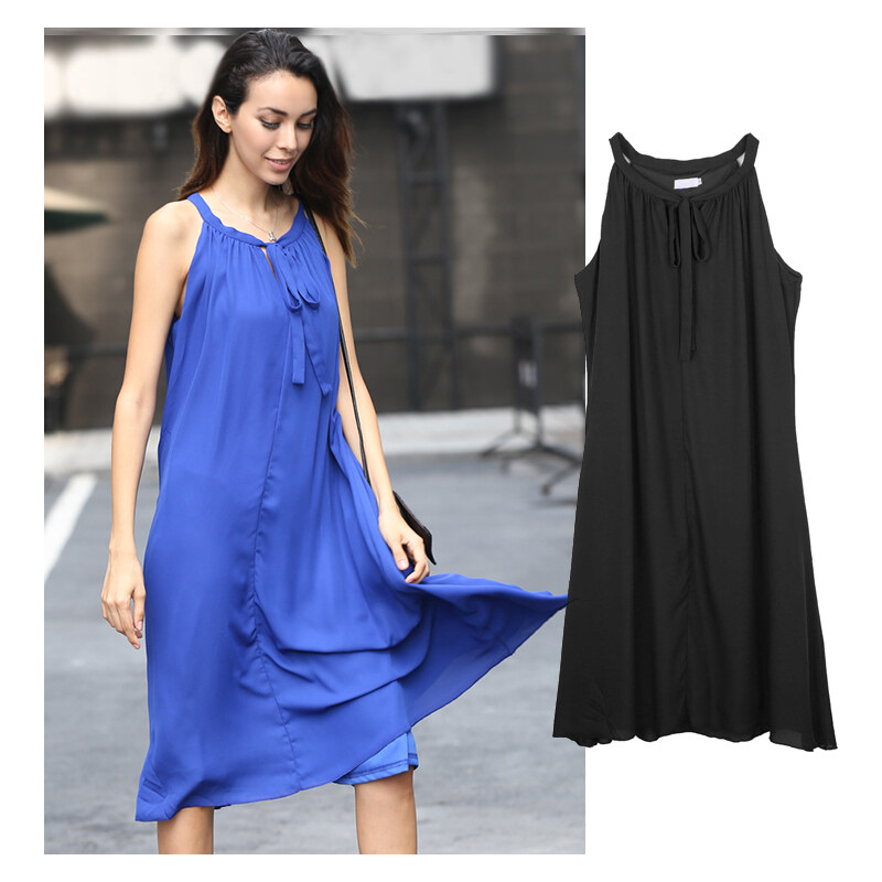 Lesara Midi-Kleid mit Schleife - Blau - M