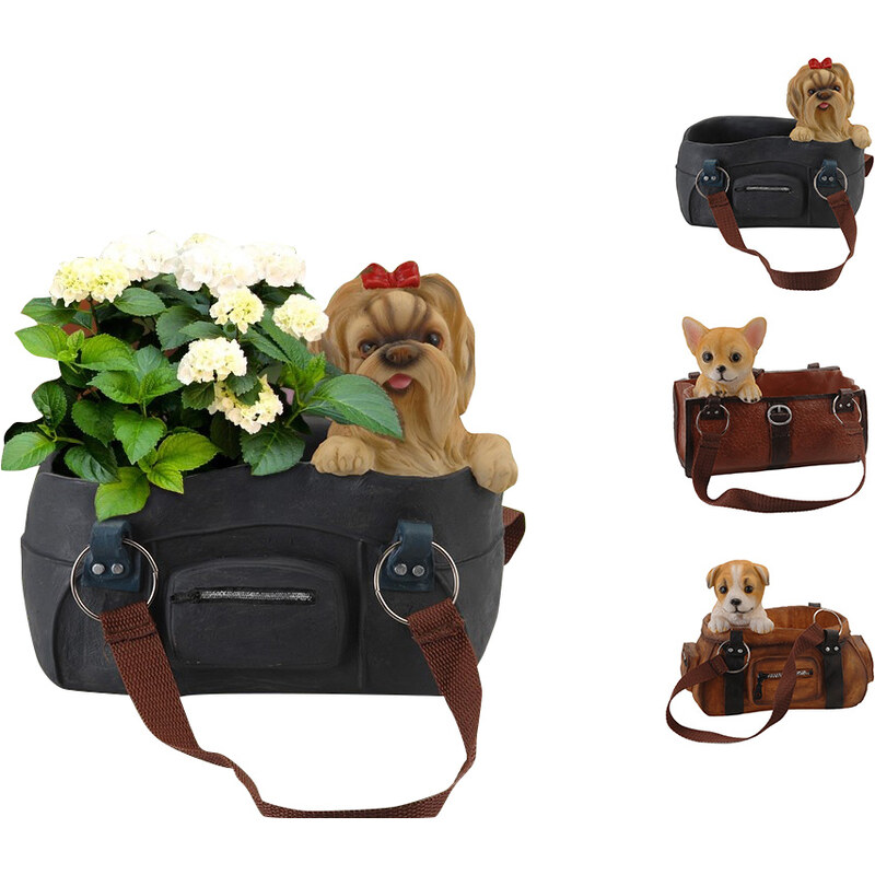 Lesara Blumentopf Hund in Tasche - Dunkelbraun