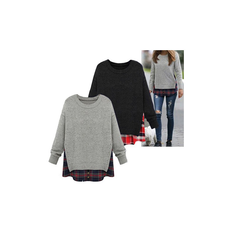 Lesara Sweater im 2-in-1-Look - XS - Dunkelgrau
