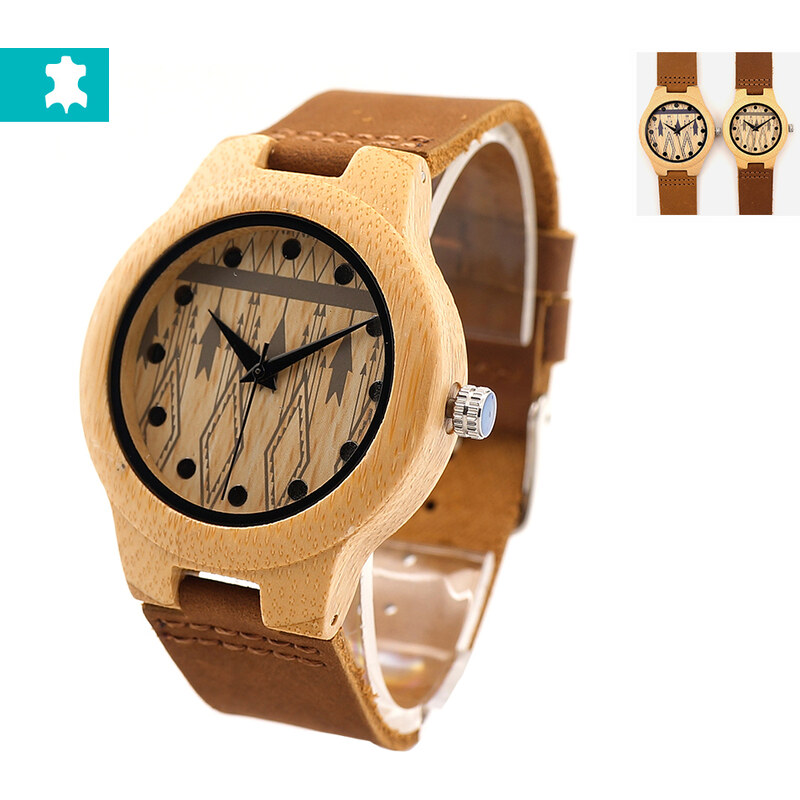 Lesara Armbanduhr aus Leder & Bambus - Für Herren
