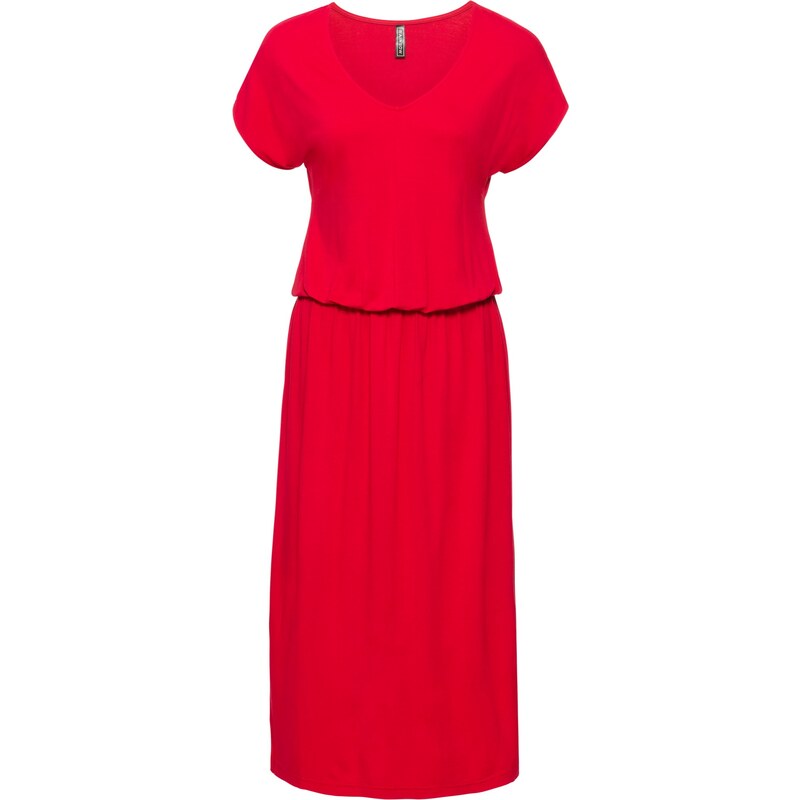 RAINBOW Midi-Kleid/Sommerkleid kurzer Arm in rot (V-Ausschnitt) von bonprix