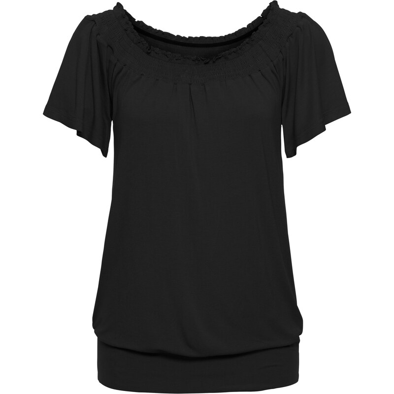 Shirt mit Carmen-Ausschnitt schwarz Damen bonprix