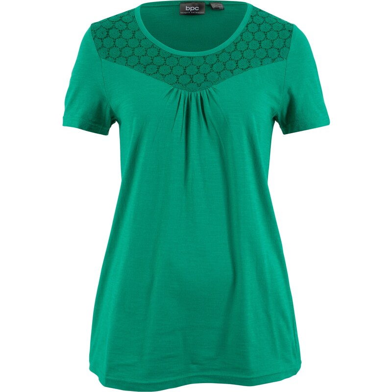bpc bonprix collection Kurzarmshirt mit Spitzeneinsatz in grün für Damen von bonprix
