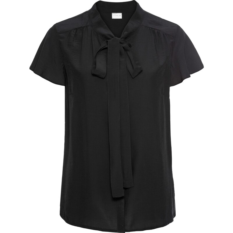 BODYFLIRT Kurzarm-Bluse mit Schluppe in schwarz von bonprix
