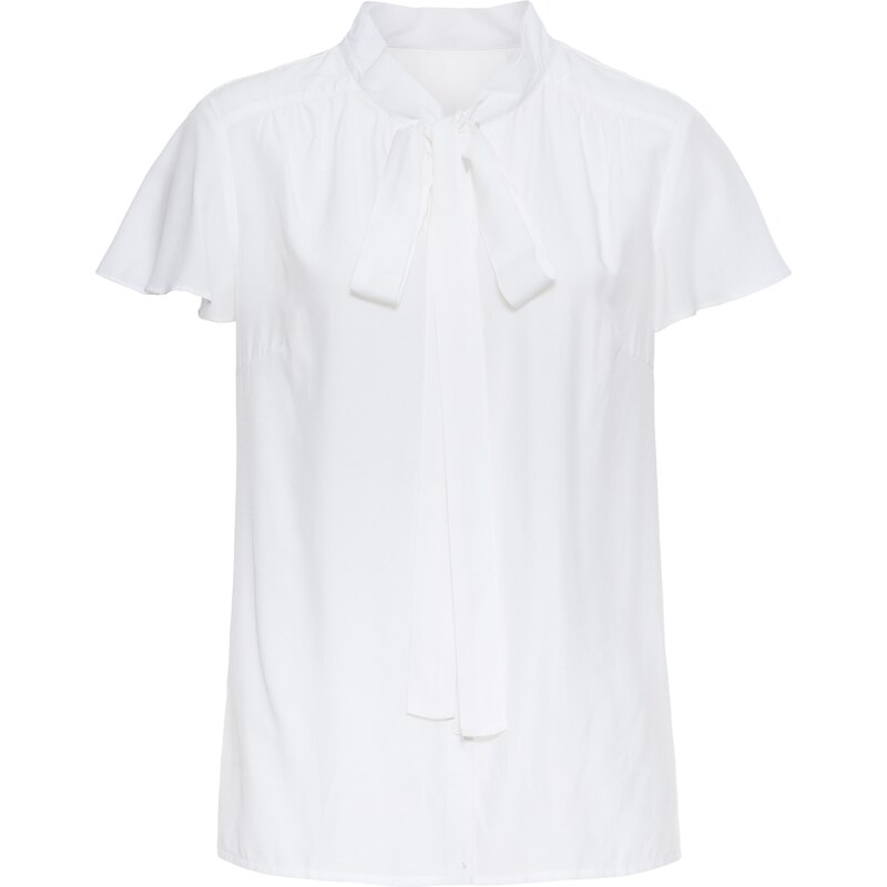 BODYFLIRT Kurzarm-Bluse mit Schluppe in weiß von bonprix