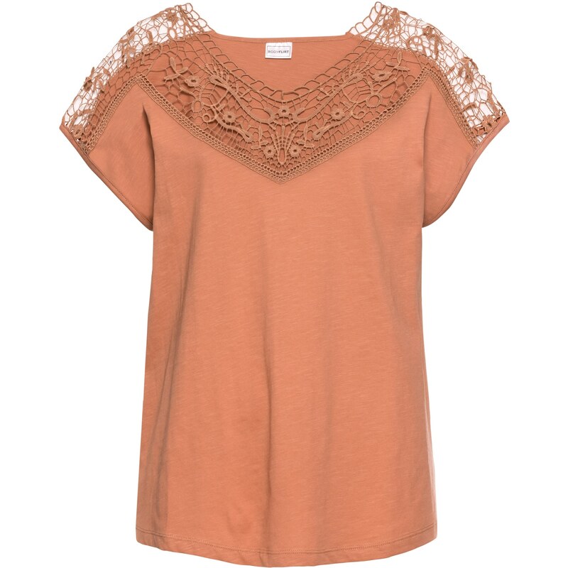 BODYFLIRT Shirt mit Häkelausschnitt kurzer Arm in orange für Damen von bonprix