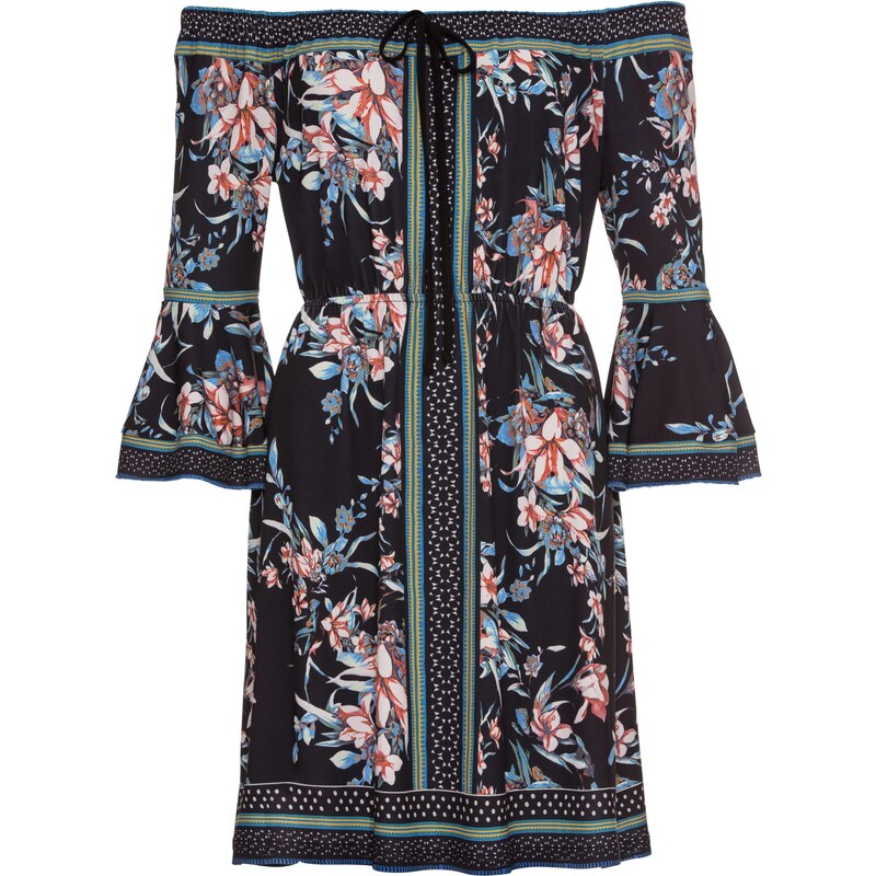 BODYFLIRT Jerseykleid mit Blumenprint langarm in blau von bonprix