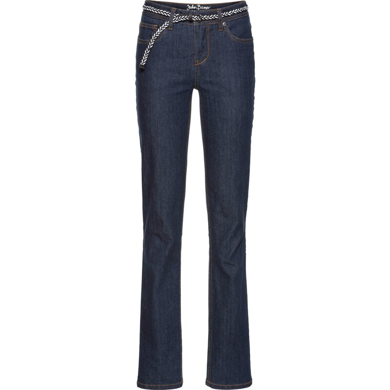 John Baner JEANSWEAR Stretch-Jeans Straight mit Gürtel in blau für Damen von bonprix