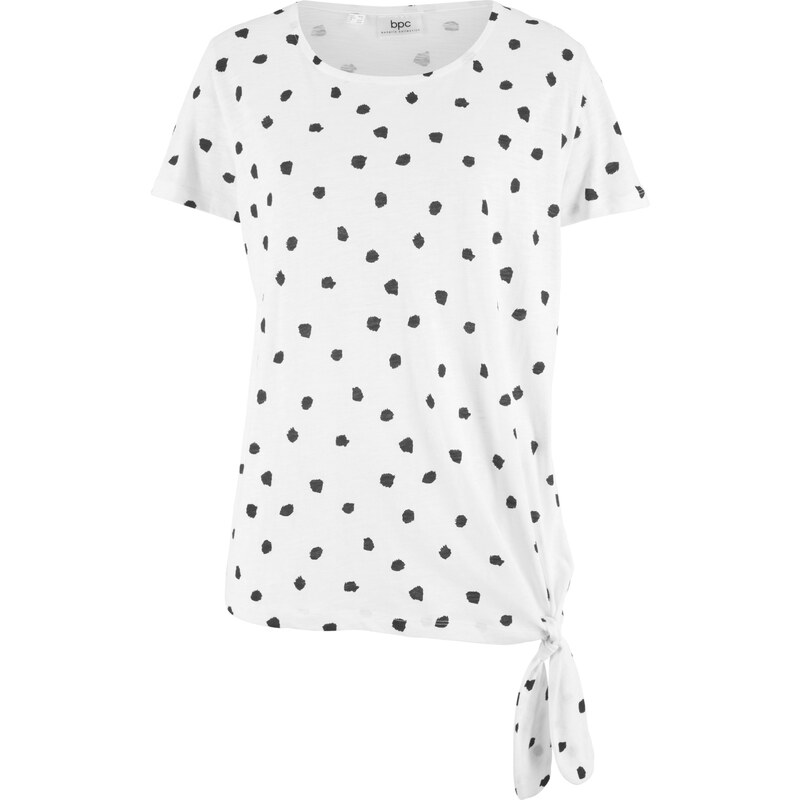 bpc bonprix collection Shirt mit seitlichem Knoten und Druck kurzer Arm in weiß für Damen von bonprix