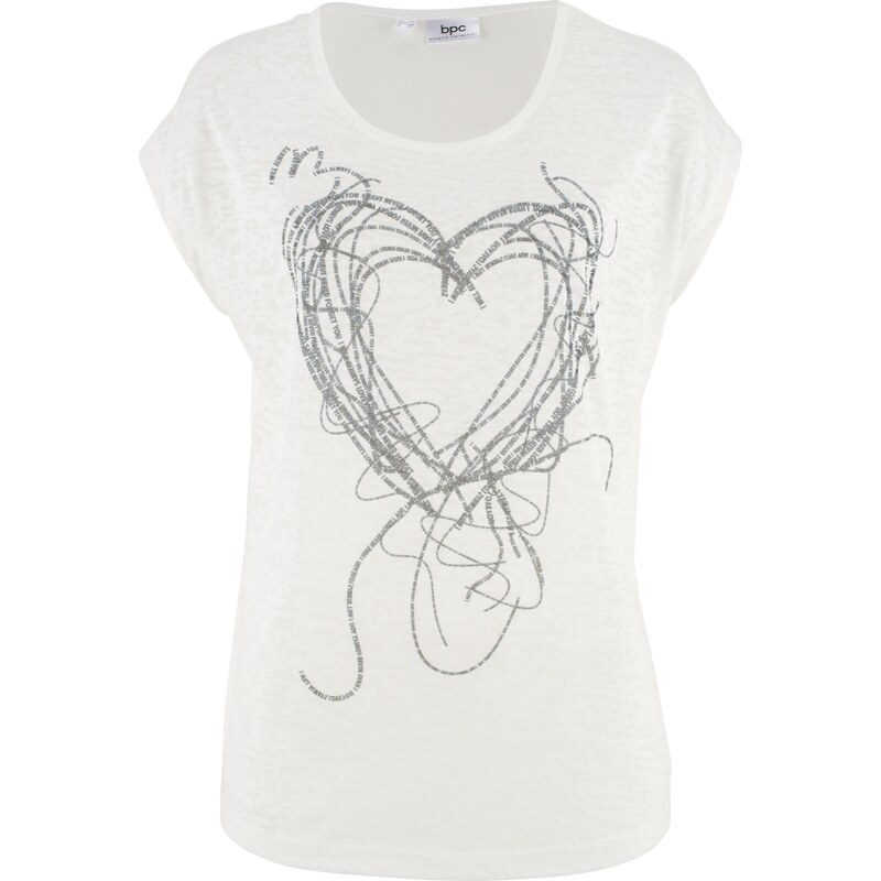 bpc bonprix collection Shirt mit Herzdruck kurzer Arm in weiß für Damen von bonprix