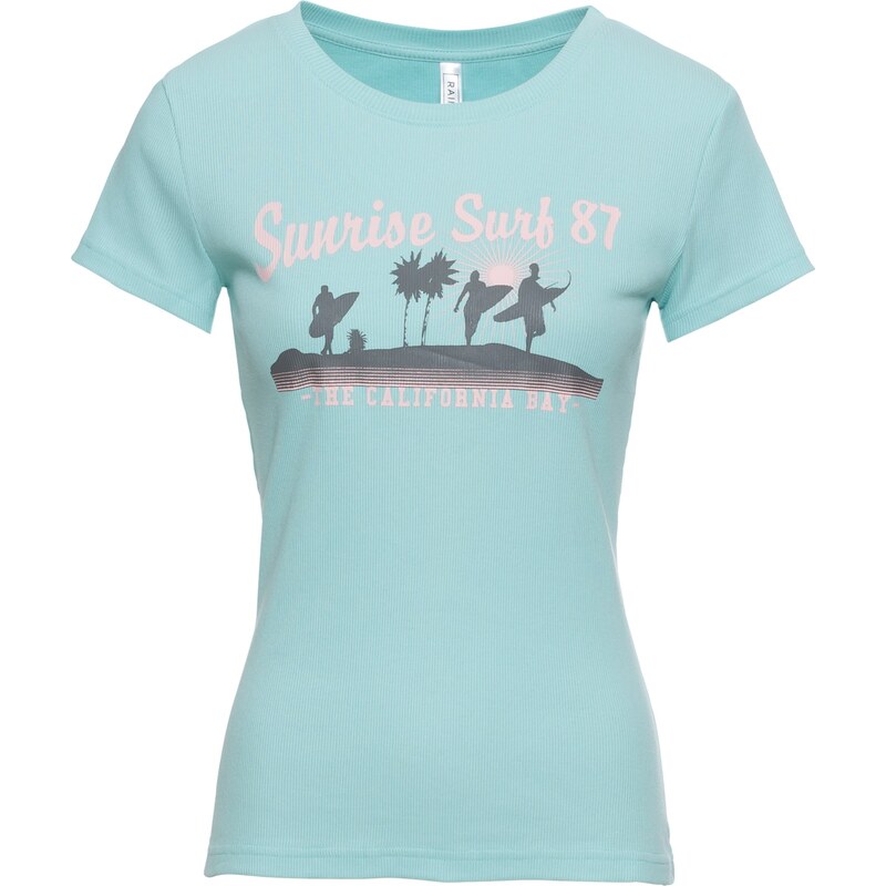RAINBOW Ripp- Shirt mit Print Flügelärmel in blau für Damen von bonprix