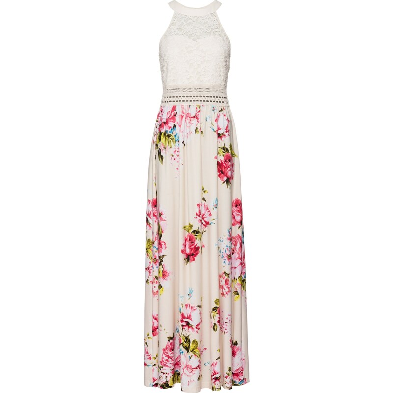 BODYFLIRT boutique Sommerkleid mit Blumen-Print und Spitze ohne Ärmel in beige von bonprix