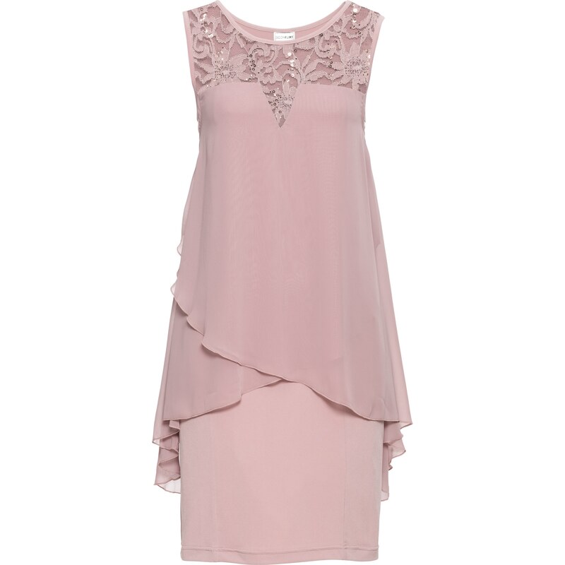 BODYFLIRT Kleid aus Jersey und Chiffon ohne Ärmel in rosa von bonprix