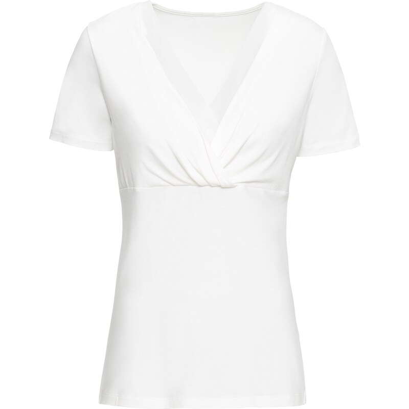 BODYFLIRT Jersey-Shirt mit Chiffon-Einsatz kurzer Arm in weiß für Damen von bonprix