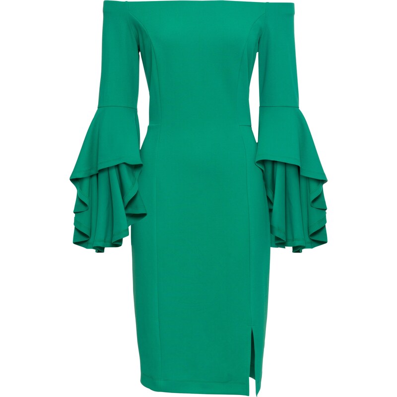 BODYFLIRT boutique Kleid mit Trompetenärmeln 3/4 Arm in grün von bonprix