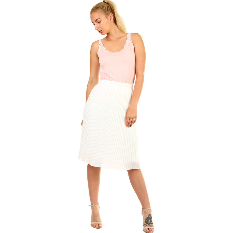 Glara Women's pleated folded midi skirt elastic at the waist