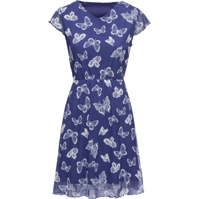 BODYFLIRT Sommerkleid aus Mesh mit Schmetterlingdruck Flügelärmel in blau von bonprix