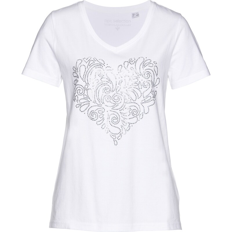 bpc selection T-Shirt kurzer Arm in weiß (V-Ausschnitt) für Damen von bonprix