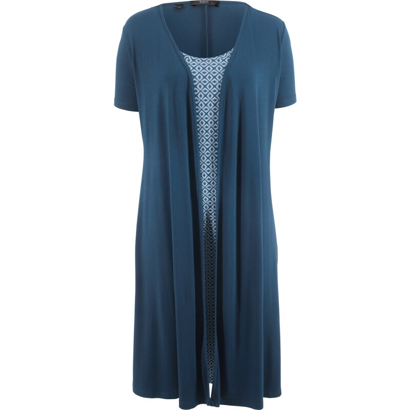 bpc bonprix collection Kleid in Doppeloptik, Kurzarm/Sommerkleid in blau von bonprix