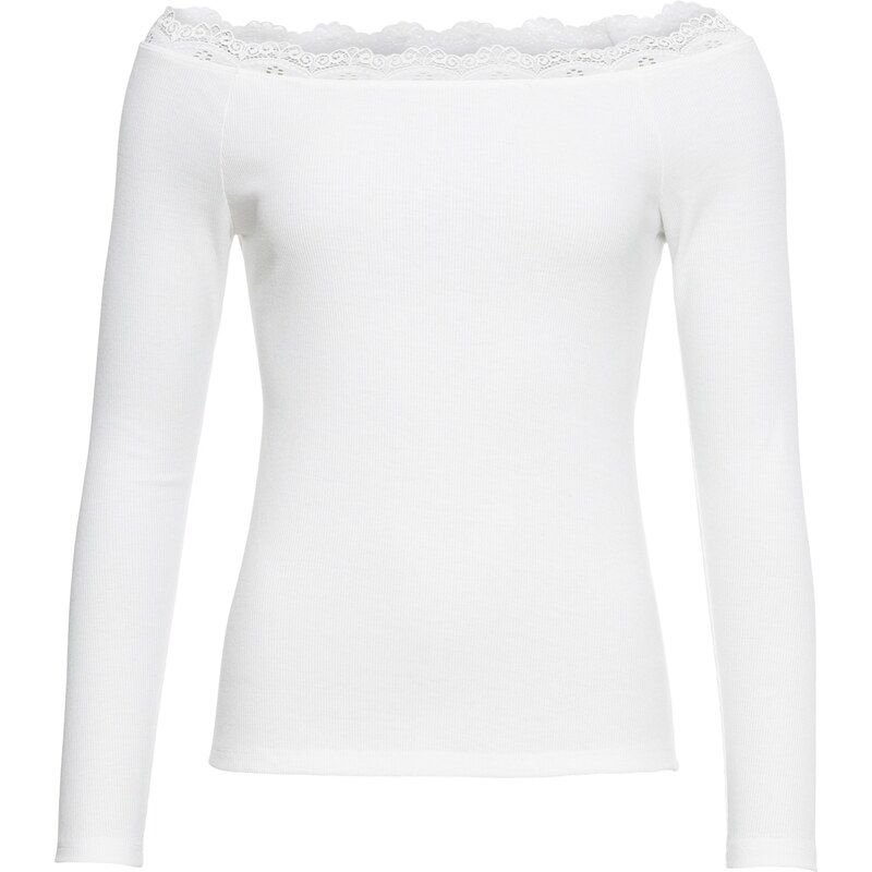 BODYFLIRT Ripp-Shirt mit Carmen-Ausschnitt in weiß für Damen von bonprix