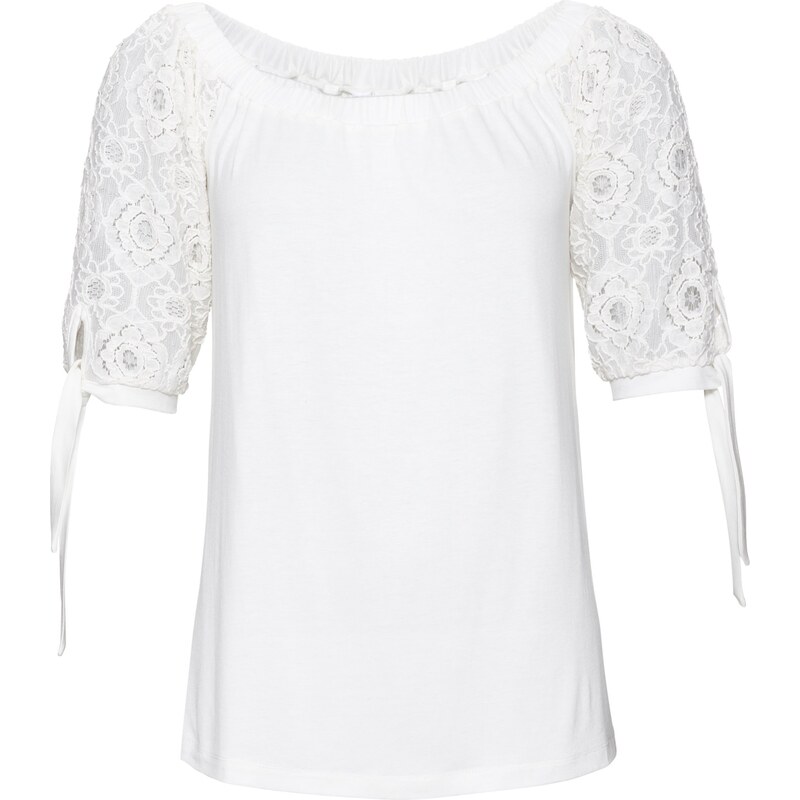 BODYFLIRT Shirt mit Spitzenärmeln 3/4 Arm in weiß für Damen von bonprix