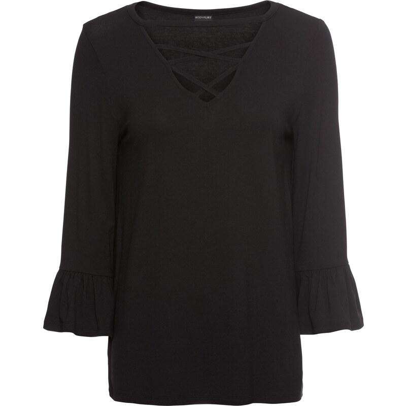 BODYFLIRT Shirt 3/4 Arm in schwarz (V-Ausschnitt) für Damen von bonprix