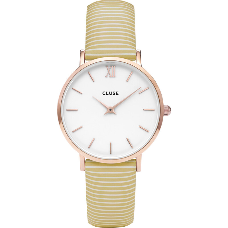 Cluse Minuit Rose Gold White/Yellow Stripes Uhr CL30032