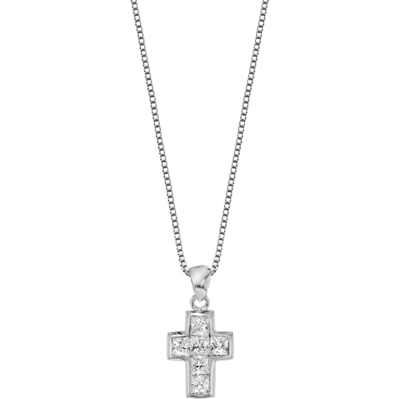 trendor Halskette mit Kreuz-Anhänger Silber 925 Zirkonia 35908