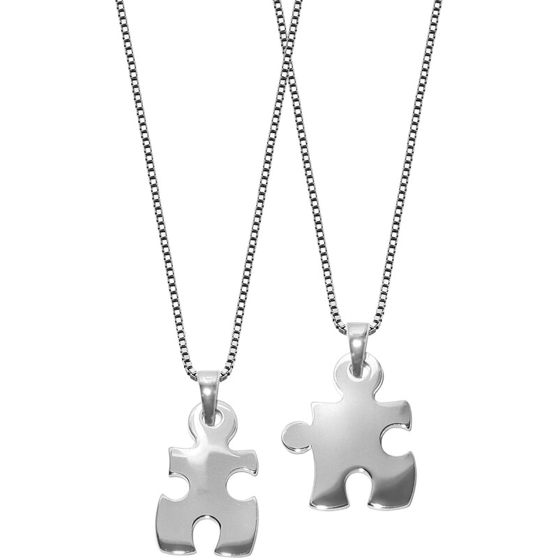 trendor Puzzle Partner-Anhänger mit 2 Halsketten Silber 925 63775