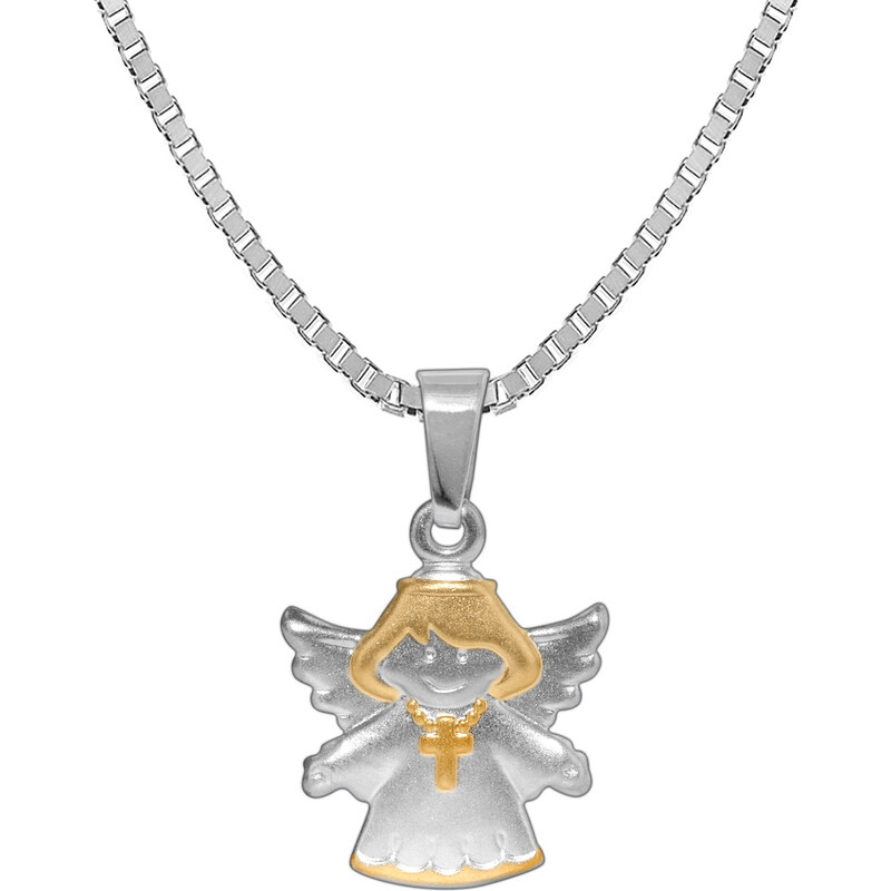 trendor Silberkette für Kinder mit Engel-Anhänger Bicolor 72771