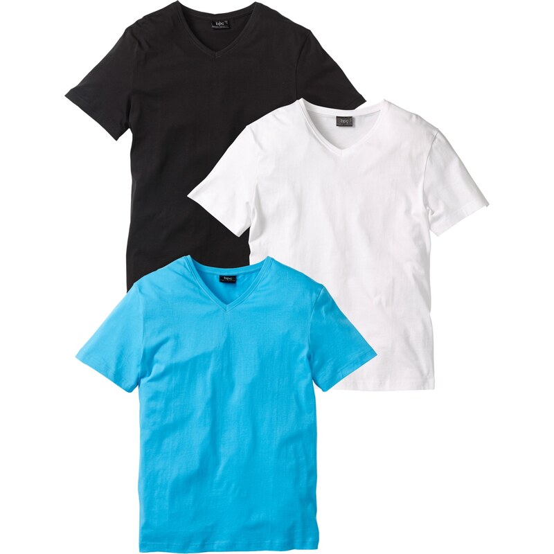 T-Shirt mit V-Ausschnitt 3er Pack kurzer Arm weiß Herren bonprix