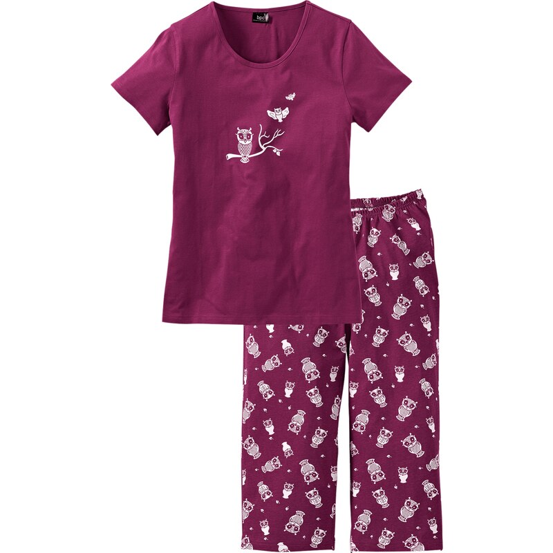 Capri Pyjama mit kurzen Ärmeln kurzer Arm lila Damen bonprix